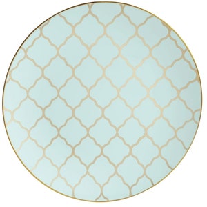Light Mint Blue & Gold Lattice Plastic Dinner Plates 10ct | Blue Party Decor | Boy Baby Shower | Blue Bridal Shower | Wedding Plates