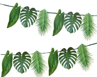 Tropical Palm Leaf Garland 5ft | Tropical Leaf Decor | Jungle Baby Shower | Safari Birthday Decor | Tropical Bachelorette | Dinosaur Party