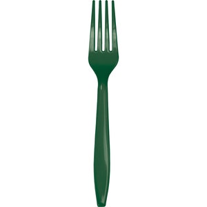 Hunter Green Plastic Forks Service for 24 | Plastic Silverware | Party Utensils | Kids Party | Disposable Flatware | Christmas | Safari