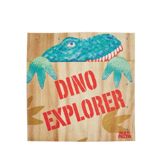Dinosaur Explorer Lunch Napkins 16ct | Dinosaur Birthday | Dino Baby Shower | Three Rex Birthday | Jurassic World | T-Rex Party Supplies Il_570xn