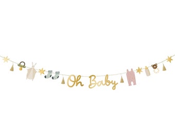 DIY Gold Oh Baby Icon Banner 8ft | Gender Reveal Decor | Gender Neutral Baby Shower | Oh Baby Shower Decor | Clothes Line Baby Shower Banner