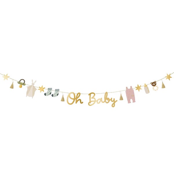 DIY Gold Oh Baby Icon Banner 2,5m | Geschlecht offenbaren Dekor | Geschlechtsneutrale Babyparty | Oh Babyparty Dekor | Wäscheleine Baby Shower Banner