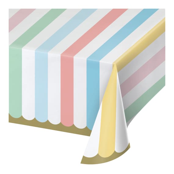 Pastel Striped Paper Table Cover 54" x 102" | Ice Cream Birthday | Girls Birthday | Gender Neutral Baby Shower | Pastel Rainbow Birthday Il_570xn