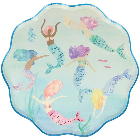 Mermaids Swimming Dinner Plates 8ct | Mermaid Baby Shower | Mermaid Birthday Party | Under the Sea | Lets be Mermaids | Meri Meri Plates Il_570xn