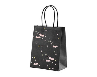 Black Halloween Favor Bags with Pink Bats (6ct) – Spooky Party Goodie Bags