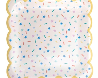 Sprinkles Scalloped Lunch Plates 8ct – Party Animal Plates, Colorful Birthday Tableware
