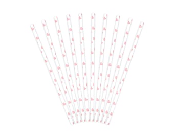 Light Pink Heart Paper Straws 10ct | Valentine's Party Decor | Bachelorette Party | Girl Birthday | Girl Baby Shower