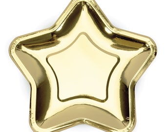 Metallic Gold Star Lunch Plates 6ct | Twinkle Little Star Baby Shower | New Year's Eve Decor | First Birthday | Outer Space Birthday