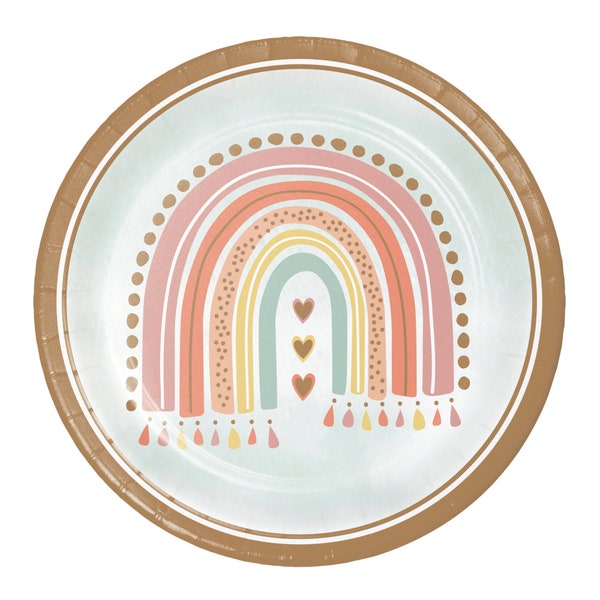 Boho Rainbow Lunch Plates 8ct | Boho Rainbow Baby Shower | Boho Wild ONE First Birthday Decor | Muted Rainbow Party | Pastel Rainbow