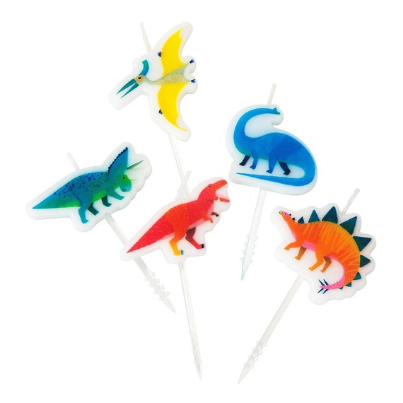Party Dinosaur Birthday Candles | Three Rex | Boy's Birthday Party | Dinosaur Baby Shower | Dinosaur Cake Decor | Pack of 5 Party Candles Il_570xn