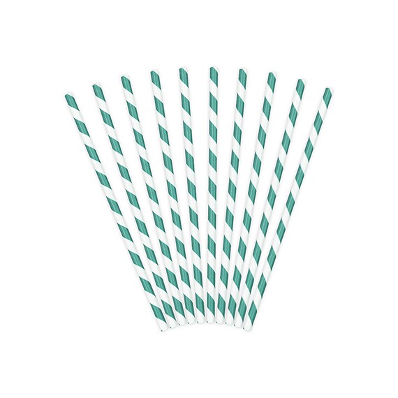 Teal Striped Paper Straws | Narwhal Girl's First Birthday Party | Baby Shower Decor | Wedding Party Straws | Pack of 10 Paper Straws Il_570xn