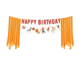 Circus Happy Birthday Banner 9ft – Gold Foil Carnival Party Garland for Kids Birthday Decor