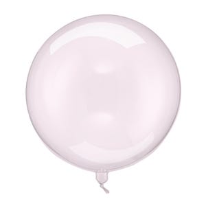 以下が含まれることがあります： 柔らかいピンク色の大きな透明な丸い風船。風船は膨らんでおり、下部に結び目があります。パーティーの装飾や祝賀に最適です。