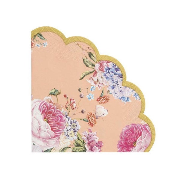 Serviettes de déjeuner à bord festonné floral pêche 20ct | Serviettes de douche nuptiale | Serviettes de douche de bébé | Serviettes de thé | Serviettes à fleurs pastel