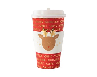 Reindeer Names Paper Coffee Cups 8ct | Christmas Cups | Kids Christmas Party | Hot Cocoa Bar Cups | Christmas Table Decor | Reindeer Decor