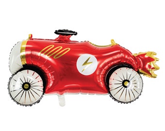 Red Race Car Foil Balloon – Two Fast or Vintage Car Birthday Party Decor