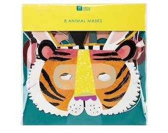 Party Animals Masken 8pk | Safari-Geburtstag | Dschungelparty | Wilde Eins | Zwei Wilde | Tiger Zebra Affe Giraffe