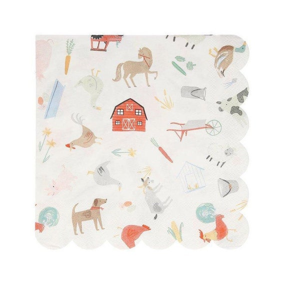 On the Farm Lunch Napkins | Farm Baby Shower | Barnyard Birthday Bash | Friendly Farm Animals | Pack of 16 Paper Napkins by Meri Meri Il_570xn