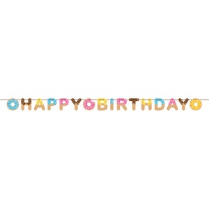 Donut Happy Birthday Banner 8.5ft Donut First Birthday Party Two Is Sweet Birthday Donut Grow Up Party Decor Donut Birthday Sign image 1