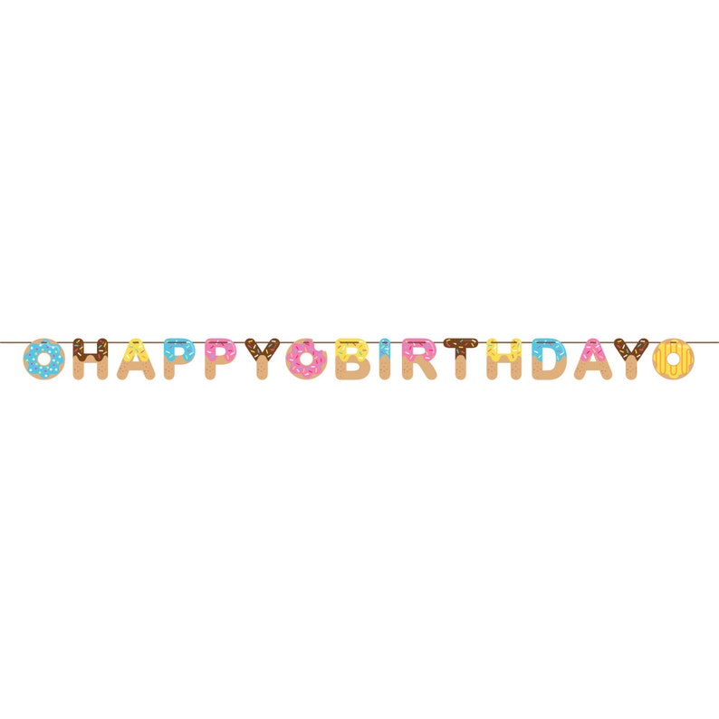 Donut Happy Birthday Banner 8.5ft Donut First Birthday Party Two Is Sweet Birthday Donut Grow Up Party Decor Donut Birthday Sign image 1