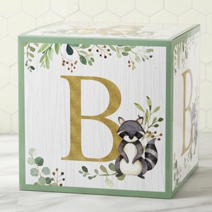 Woodland Baby Block Decorations 4ct Forest Animals Baby Shower Block Letters Woodland First Birthday Backdrop Woodland Gender Reveal image 2