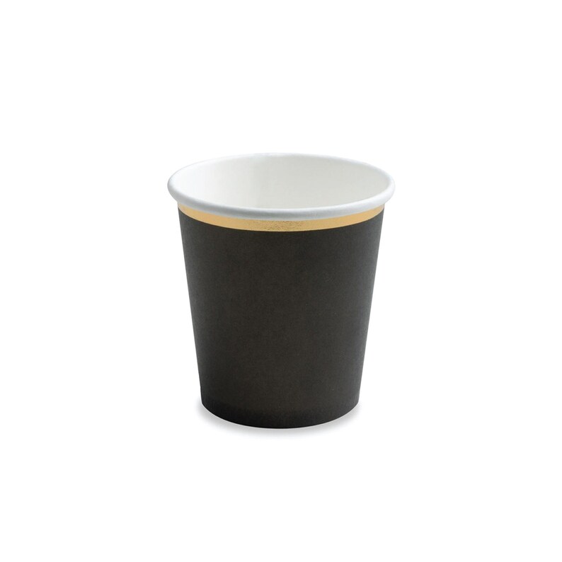 Milestone Birthday Treat Cups Pack of 6 Shot Cups New Year/'s Eve Party Wedding Shower Decor Mini Black with Gold Rim Paper Cups