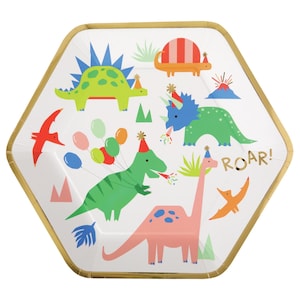 Dino Party Dinner Plates (8ct) – Gold Foil Dinosaur Birthday Decor