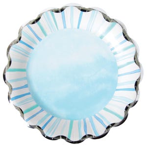 Watercolor Coastal Paper Dinner Plates (8ct) – Blue Stripes for Beach or Coastal Party Decor