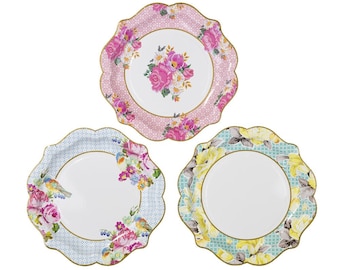 Floral Tea Party Paper Plates (12ct) – Elegant Bridal Shower or Birthday Decor
