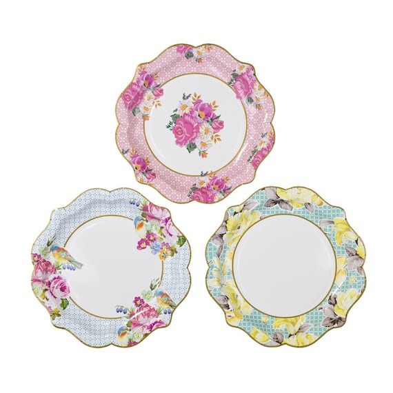 Tea Party Dessert Plates | Tea for Two Party | Tea Party Bridal Shower | Girls Birthday | Baby Shower Tea Party | 12 Floral Paper Plates Il_570xn