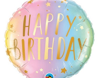 Pastel Ombre Happy Birthday Balloon 18" | Rainbow Birthday Party Decor | Unicorn First Birthday | Girls Birthday | Milestone Birthday
