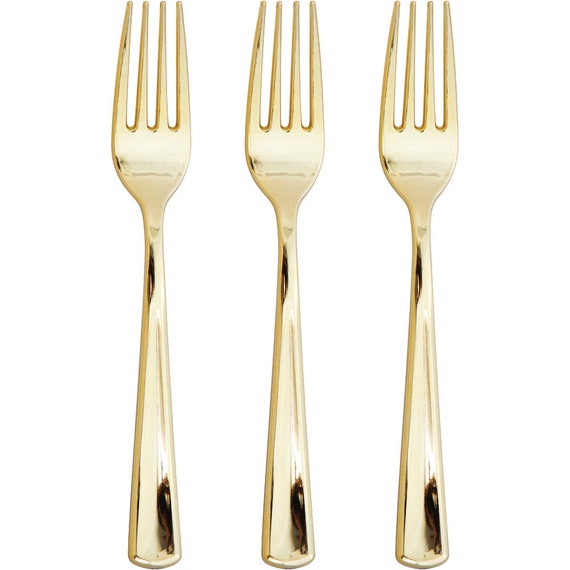 Gold Premium Plastic Forks 24ct | Plastic Silverware | Party Utensils | Birthday Party | Disposable Flatware | Gold Wedding Tableware Il_570xn
