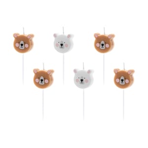 Teddy Bear Birthday Candles 6ct | Teddy Bear Baby Shower | Can Bearly Wait | Brown Bear Birthday | Boy&#39;s First Birthday | Woodland Birthday