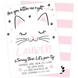 Purrfect Cat Pawty Birthday Invitation | Kitten Birthday Party Printable Invite | Are You Kitten Me Right Meow | Digital Personalized Invite