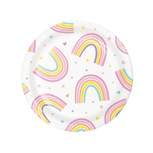 SALE | Happy Rainbow Dessert Plates 7&quot; 8ct | Rainbow Party Plates | Rainbow Baby Shower Plates | Rainbow Birthday Party | Paper Plates