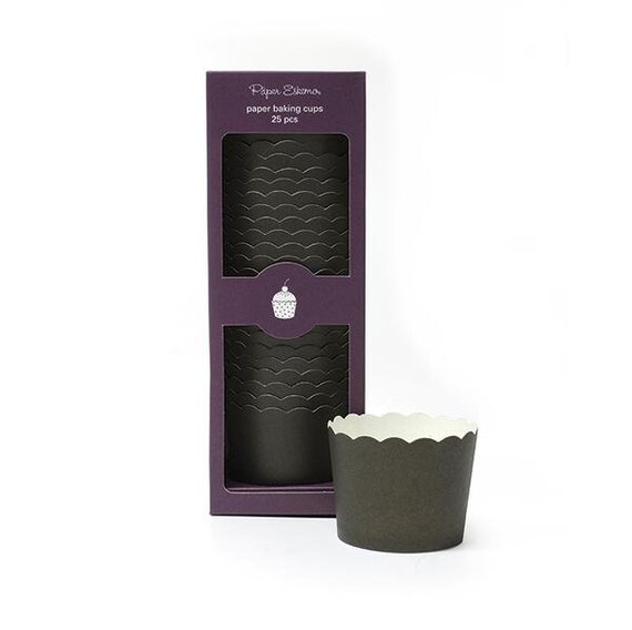Solid Black Baking Cups 3oz | Black Snack Cups | Black Candy Cups | Black Party Decor | Pack of 25 Paper Baking Cups Il_570xn