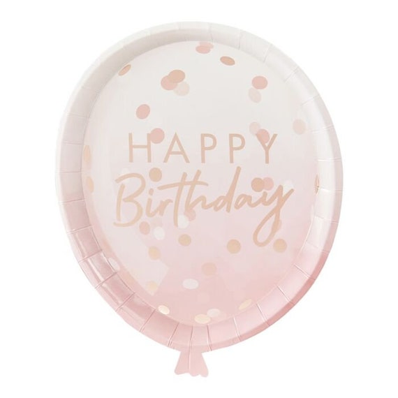 Rose Gold Balloon Shaped Birthday Lunch Plates | Milestone Birthday Party for Her | 21st Birthday | Sweet 16 Decor | Pack of 8 Paper Plates Il_570xn