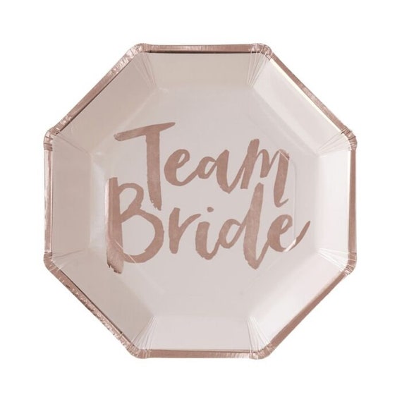 Rose Gold Foiled Team Bride Paper Plates | Bachelorette Party | Bridal Shower Decorations | Hen Party | Pack of 8 Large Paper Plates Il_570xn