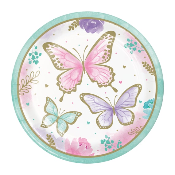 Butterfly Lunch Plates 8ct | Butterfly Birthday Party | Little Butterfly Baby Shower | Pastel Butterfly Party Decor | Flutter on Over Il_570xn