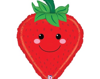 Happy Strawberry Foil Balloon 26in – Tutti Frutti or Summer Party Decor