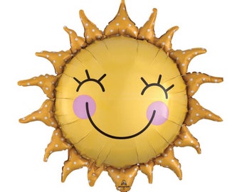 Smiling Spotted Sunshine Sun Balloon 29in| Sunshine Birthday | You Are My Sunshine | Summer Birthday | Pool Party Decoration | Mylar Balloon