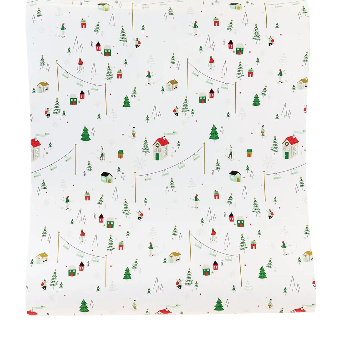 Holiday Skiers Paper Table Runner Christmas Party Christmas Table Decor Christmas Village Winter