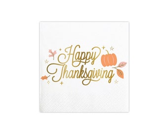 Gold Foil Happy Thanksgiving Dessert Napkins 18ct | Thanksgiving Napkins | Thanksgiving Table Decor | Friendsgiving Decor | Fall Decor