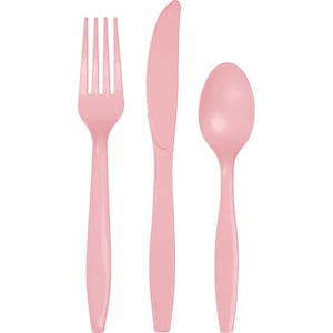 Light Pink Premium Plastic Cutlery Service for 8 | Silverware | Party Utensils | Kids Birthday Party | Disposable Flatware | Baby Shower