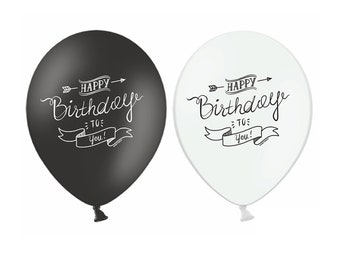 Black & White Birthday Balloons 6ct | Milestone Birthday Party Balloons | Happy Birthday Decorations | 16th, 21st, 30th, 40th, 50th, 60th