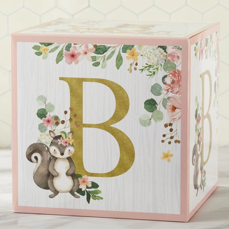 Pink Woodland Baby Shower Block Decorations 4ct Forest Animal Baby Shower Block Letters Pink Woodland Backdrop Girl Woodland Birthday image 4