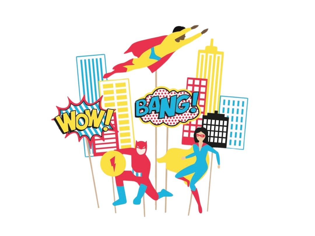 Comic Superhero Cake Toppers 7ct Superhero Birthday Party Superhero
