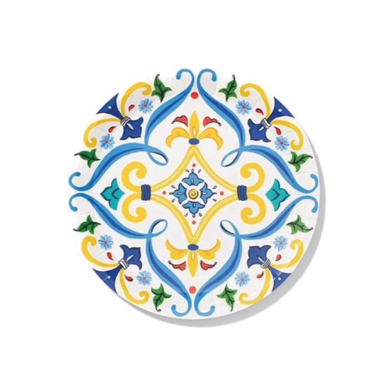 Spanish Yellow & Blue Paper Dessert Plates | Mediterranean Lemon Bridal Shower | Baby Shower Party Decor | Pack of 10 Small Paper Plates Il_570xn