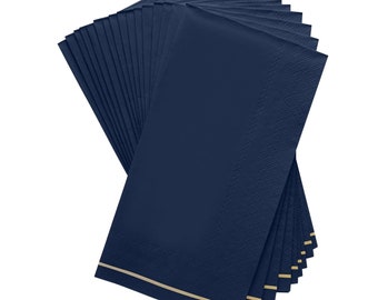 Navy & Gold Stripe Paper Guest Towels 16ct | Boys Birthday Napkins | Nautical Baby Shower | Navy Party Decor | 4th of July Dinner Napkins