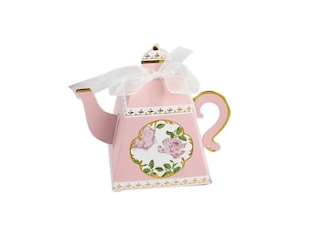 Pink Floral Teapot Favor Boxes (24ct) – Tea Party or Bridal and Baby Shower Decorations
